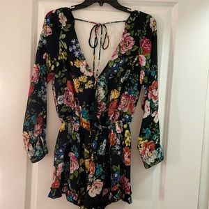 Akira Floral Print Long Sleeve Rompers